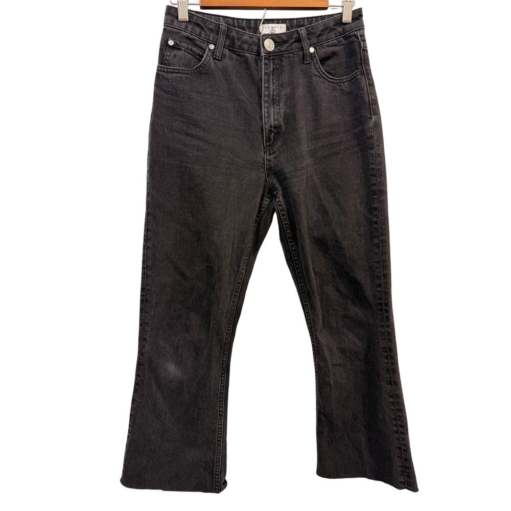 Sandro Paris Charcoal High Rise Crop Flare Jeans Raw Hem Designer Denim Size 6